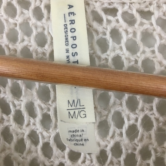 Aeropostale Beige Cream Open Knit Crew Neck Oversized Batwing Sweater Size M/L - Picture 6 of 8